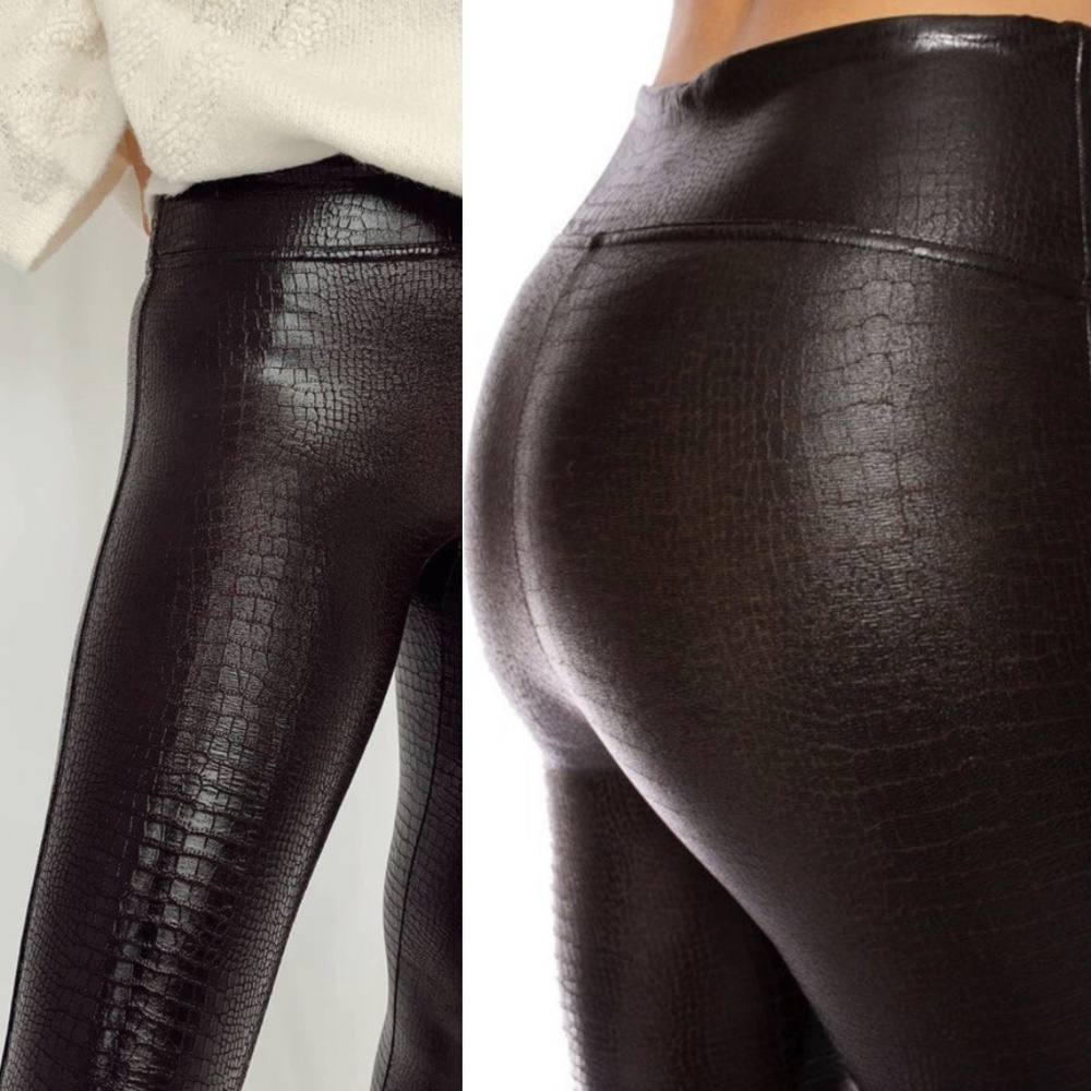 NWT Spanx Faux Leather Brown Croc Shine Legging High Rise Slimming Shaping